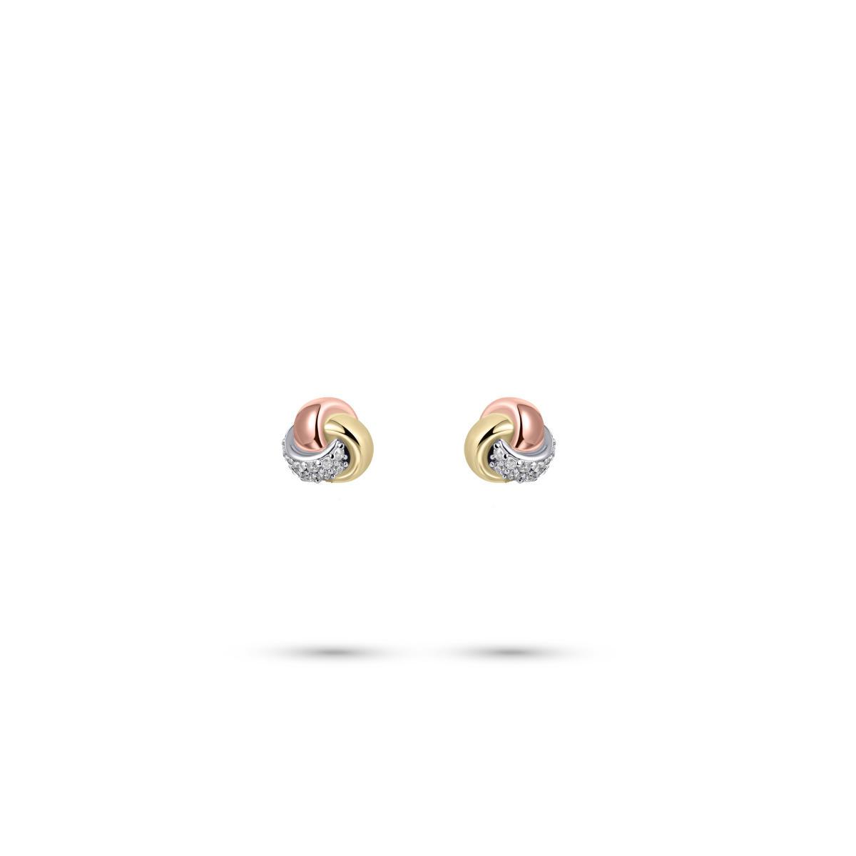 Zilver Tri Colour Vergulde Oorstekers met Zirkonia E1061T