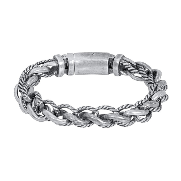 De iXXXi Men armband Bogota is gemaakt van stainless steel in de kleur antiek zilver. De bracelet is voorzien van twee verschillende soorten stalen schakels, namelijk een gladde en eentje met een reliëf, die in elkaar gevlochten zitten. Het gebruik van deze verschillende schakels geeft een mooi en speels effect. Bracelet Bogota is voorzien van een langwerpige stalen sluiting die perfect past bij het design van de armband. De iXXXi heren armband Bogota is verkrijgbaar in de maten 19, 20, 21 en 22. Mix en match met verschillende armbanden uit de iXXXi Men collectie en maak zo jouw look compleet!

Gemaakt van duurzaam stainless steel.
Verkleurt niet en geeft niet af op de huid.
Nikkel vrij
Hypo-allergeen
