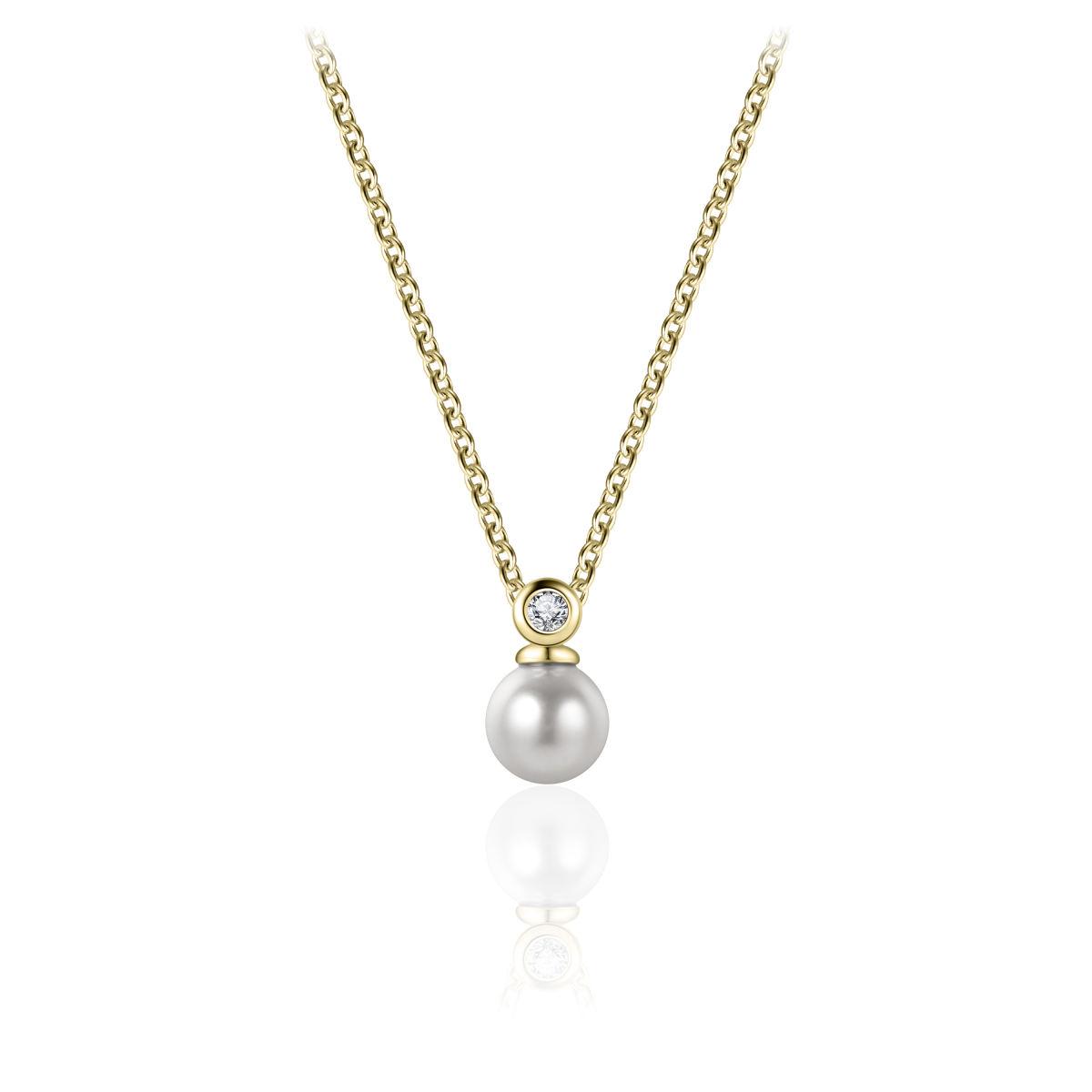 Gisser N1059-42+3 Zilver Verguld Collier met Parel