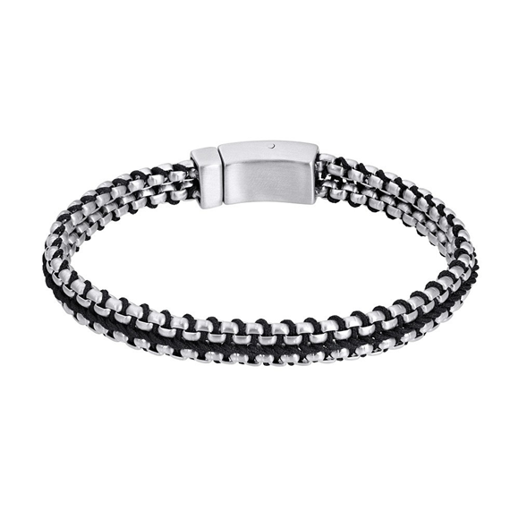 De iXXXi Men armband Ecuador is gemaakt van een combinatie van stainless steel in de kleur mat zilver en gewaxt koord. De bracelet heeft een plat design, bestaande uit verschillende rijen met ronde stalen schakels. Tussen de schakels zit een zwartkleurig gewaxt koord geweven. Bracelet Ecuador heeft een opvallende, langwerpige sluiting gemaakt van staal die door middel van een kliksysteem in elkaar geklikt wordt. De iXXXi armband Ecuador is verkrijgbaar in de maten 19, 20, 21 en 22. Mix en match met verschillende armbanden uit de iXXXi Men collectie en maak zo jouw look compleet!

Gemaakt van duurzaam stainless steel.
Verkleurt niet en geeft niet af op de huid.
Nikkel vrij
Hypo-allergeen