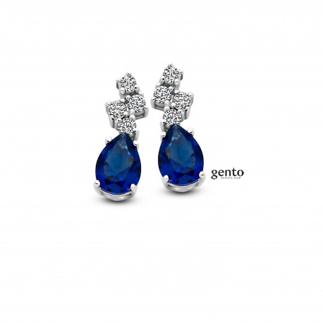Zilveren oorbellen met zirc en blauwe zirconium