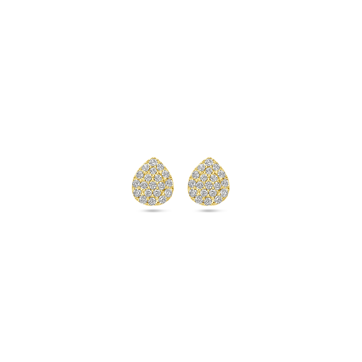 14k Geelgouden oorknoppen uitgevoerd in de vorm van een druppel met diamant. De oorknoppen hebben een afmeting van 6x5.5mm. Het totale diamantgewicht is 0.21ct.