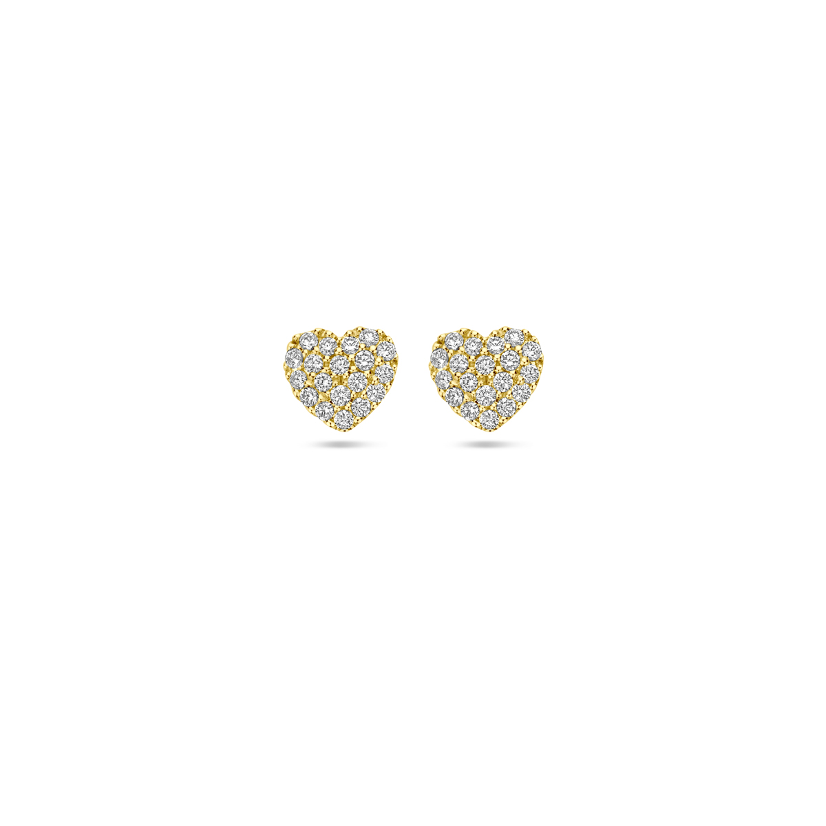 14k Geelgouden oorknoppen uitgevoerd met een hartje en diamant. De oorknoppen hebben een afmeting van 5.5x6mm. Het totale diamantgewicht is 0.18ct.