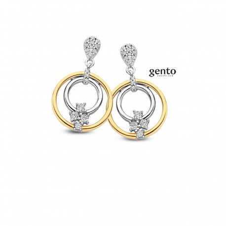 Bicolro hanger oorbellen zilver met zirconium