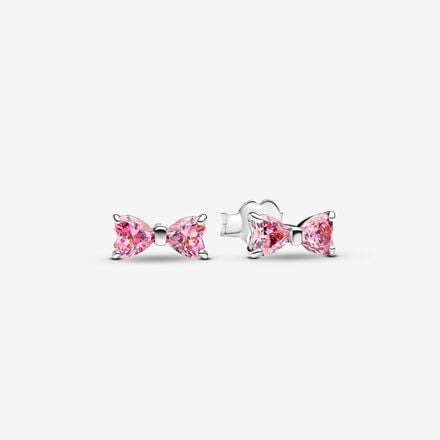 Bow silver oorstekers pink zirk.