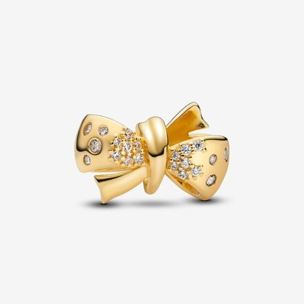 Bow 14k gold-plated charm 
with clear cubic zirconia