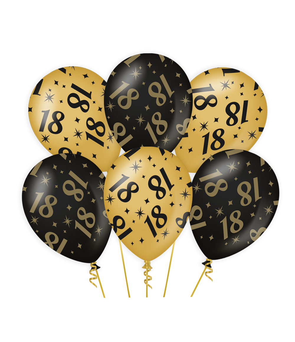 Deze goud/zwarte ballon met 18 is gemaakt van natuurlijk latex en door het unieke kleurgebruik zijn deze luxe ballonnen een echte eyecatcher. De Classy party balloons zijn 30 bij 30 centimeter 