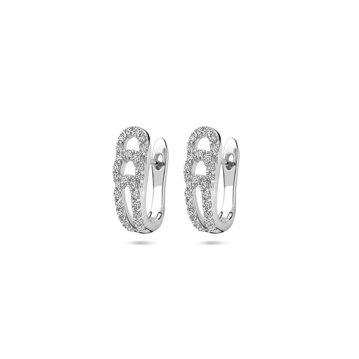 Gerhodineerd 925 zilveren klapoorringen met een hoogte van 14mm. De oorringen zijn uitgevoerd met zirkonia.