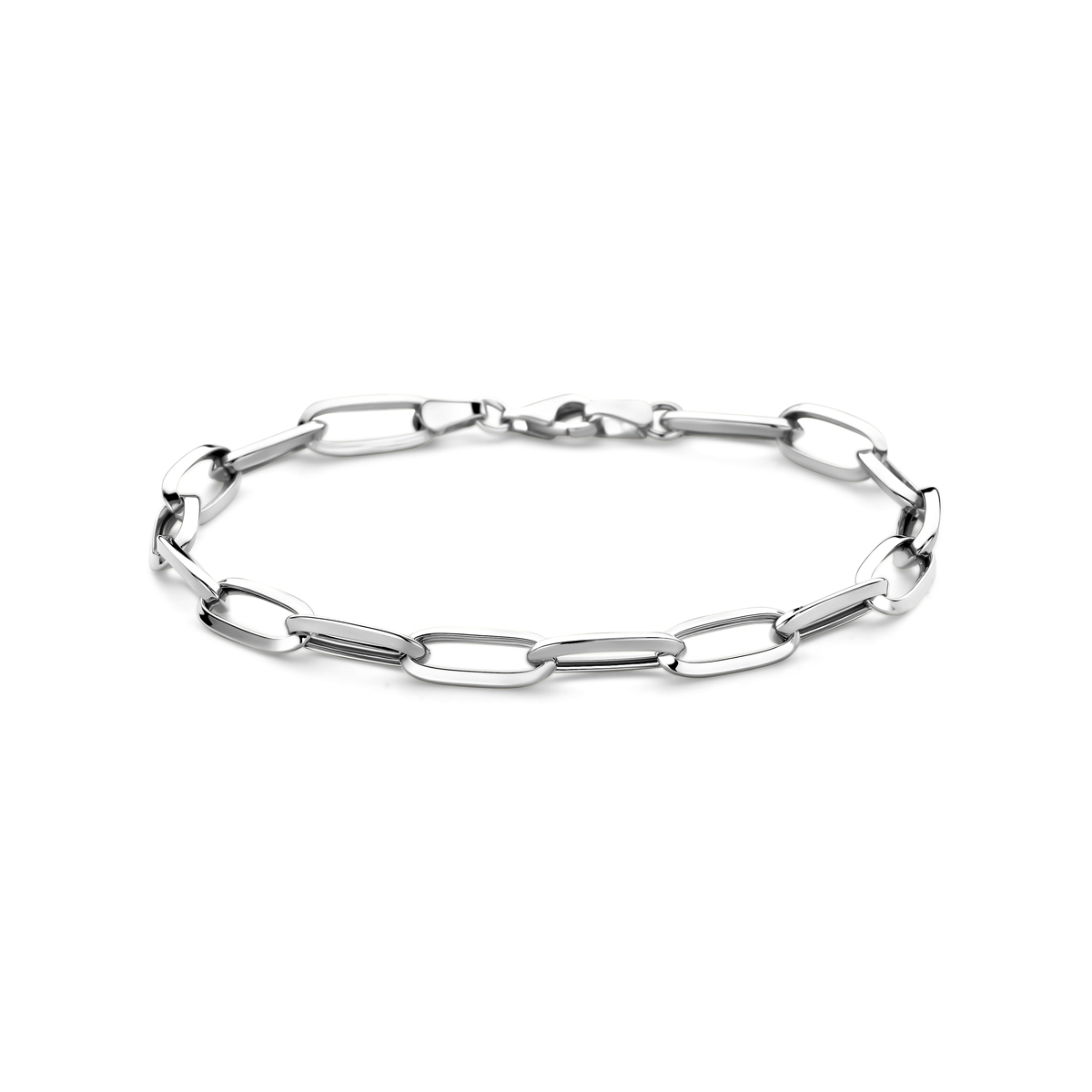 14k Witgouden armband met een schakelbreedte van 5.8mm. De armband is uitgevoerd met een karabijn sluiting en heeft een draaglengte van 19cm.