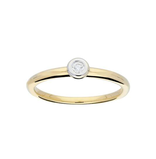 Gouden ring met 0.04ct. diamant (H-Si) in witgouden zetkast