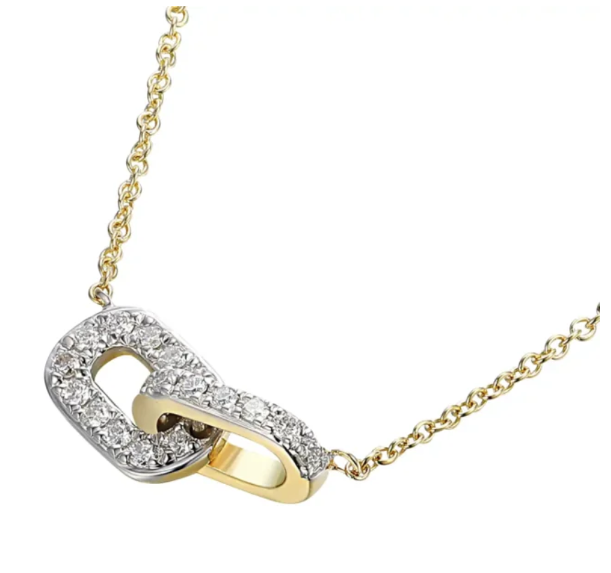 14 Karaat geel met wit gouden fantasie collier model Link met daarin 0.11 crt H/SI diamant.
