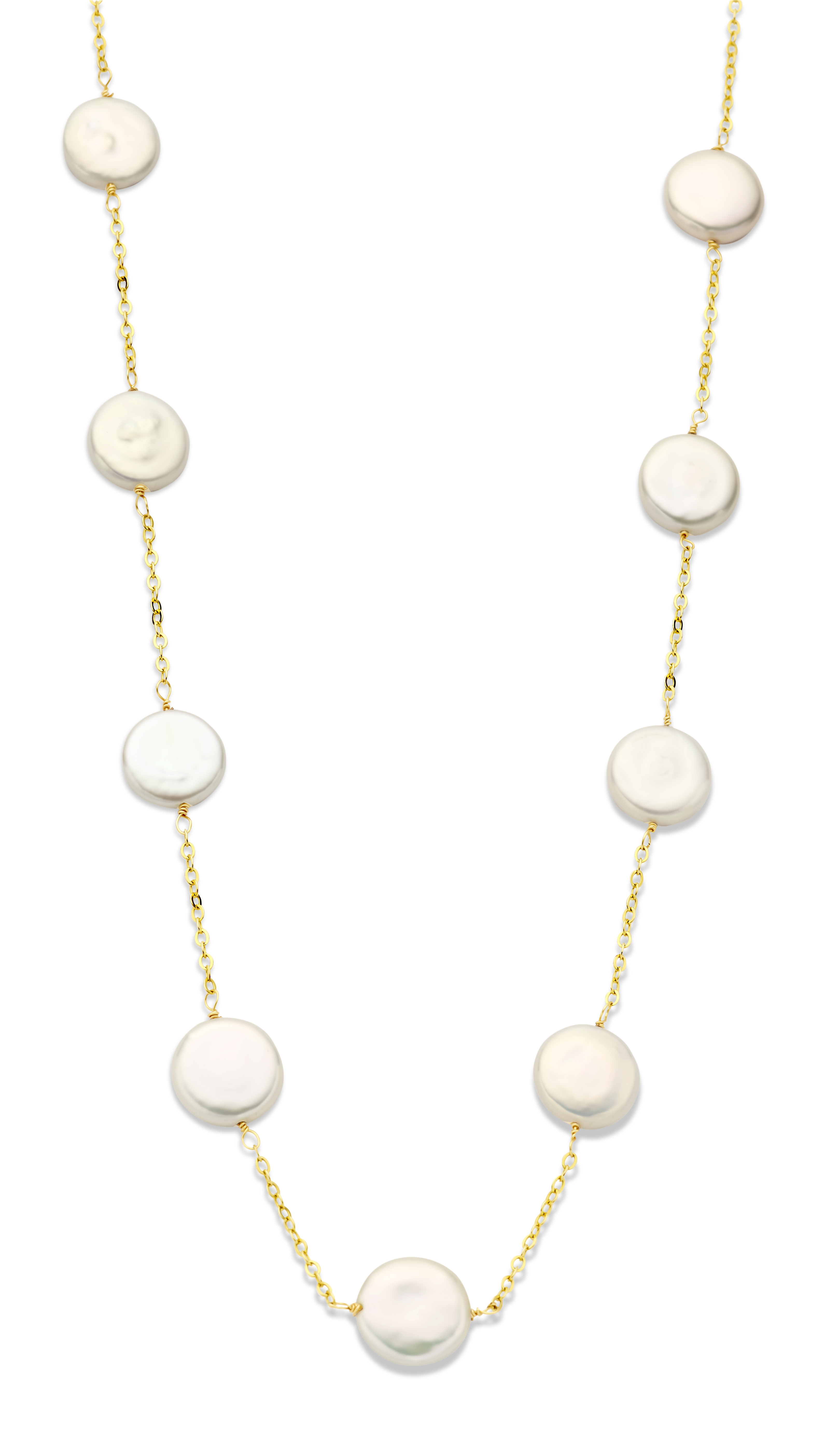 Collier gold plated zilver met platte parels