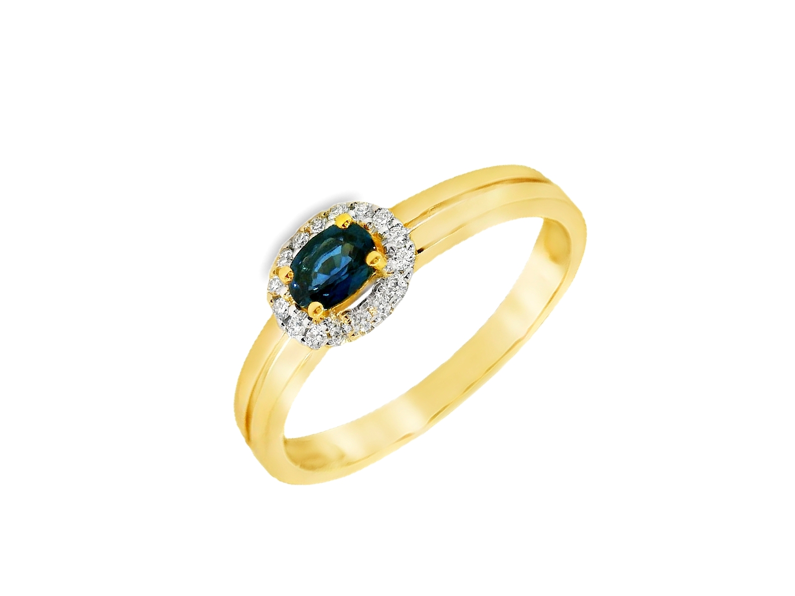 Deze ring van Louis Bros is vervaardigd uit 14 karaat geelgoud (2.19 gr.) en is gezet met 15 briljant geslepen diamanten met een totaalgewicht van 0.10 ct en 1 saffier 0.20ct. 
De ring is verkrijgbaar in meerdere afmetingen.