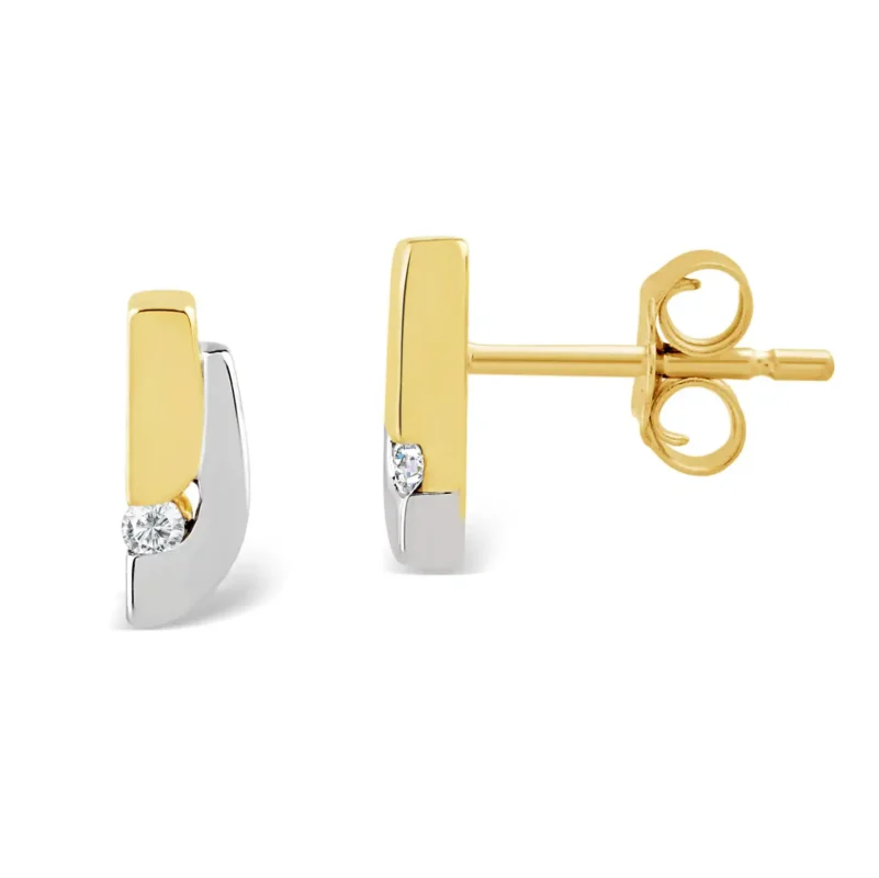 een paar 14 krt geel/witgouden Passione Oorknoppen met 2 diamant briljant stenen totaal 0.03 Crt H SI.