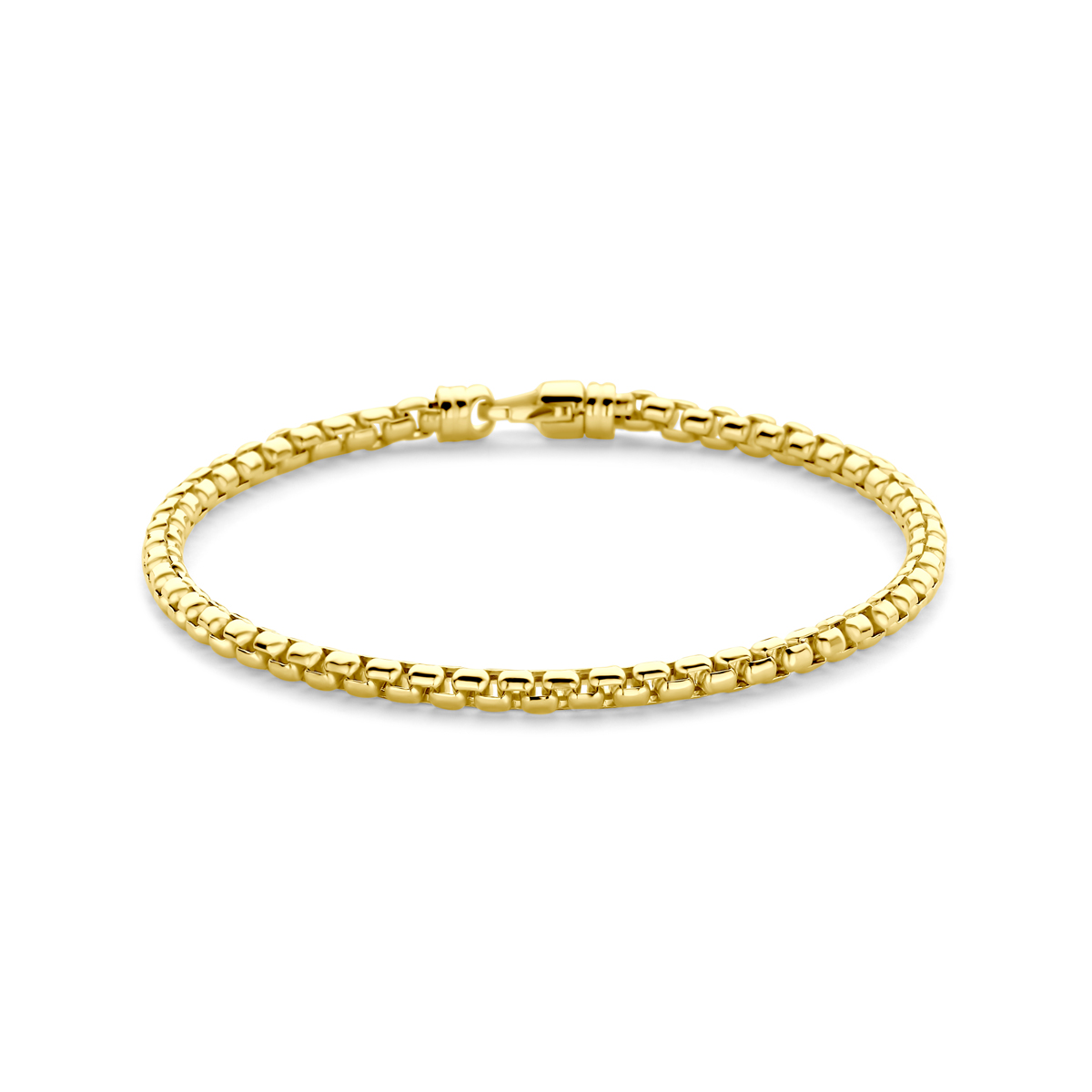 14k Geelgouden armband met een draaglengte van 19cm. De schakelbreedte is 3.5mm. Uitgevoerd met karabijnsluiting.