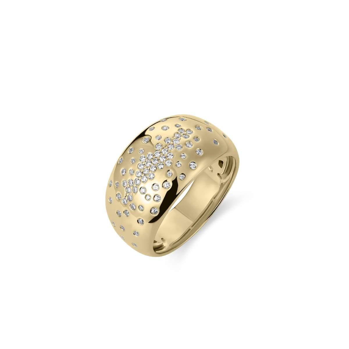  Geelgouden damesring. Bol model met een sterrenhemel van diamant. Totaal 0.415ct h/si. 
