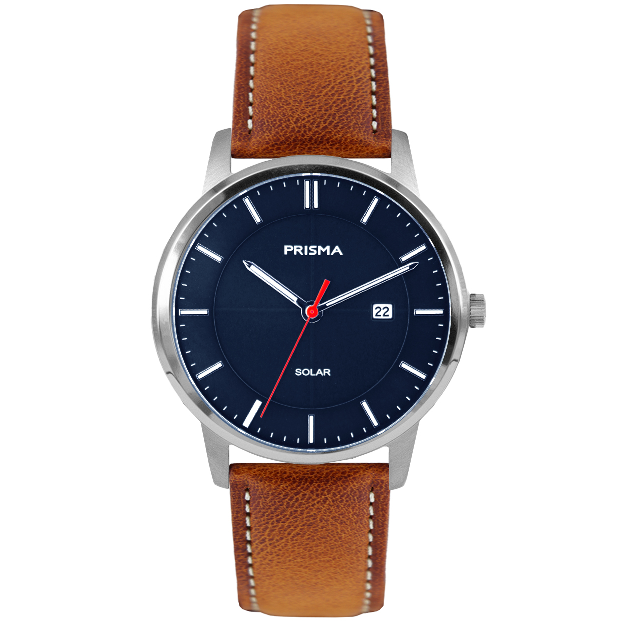 Prisma P.1140 Blauw solar titanium cognac Leather 10ATM