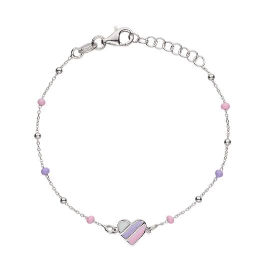 Zilver Gerhodineerde Armband met Roze/Paarse Hart