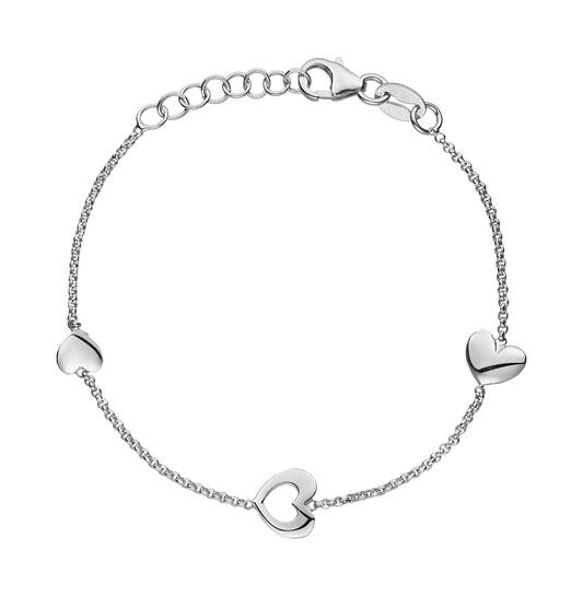 Zilver Gerhodineerde Bedelarmband met 3 Hartjes