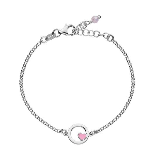 Zilver Gerhodineerde Armband met Roze Hart