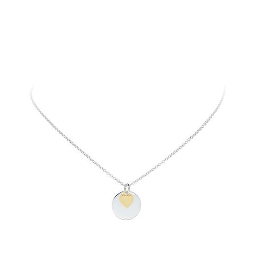 Zilver Gerhodineerd Collier met Graveerplaat met Verguld Hart