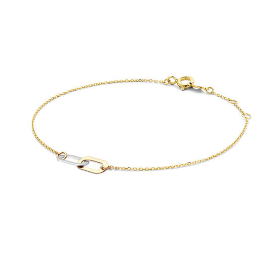 Deze prachtige armband is gemaakt van 14k goud en witgoud. Het heeft een "close 4 ever" schakel voor een perfecte uitstraling. De armband kan gedragen worden op een lengte van 16-18 cm, waardoor het perfect is voor een smallere polsmaat. Draag deze armband dagelijks voor een subtiele en elegante look, of combineer het met andere sieraden voor een verfijnde uitstraling.
