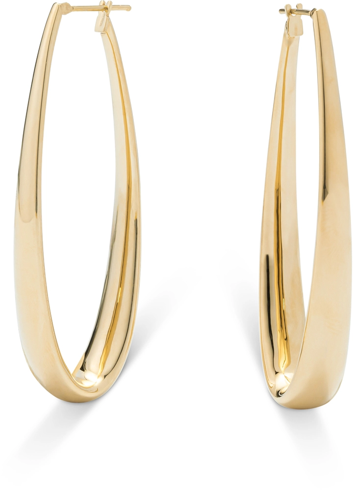 18 krt Geel gouden "pegel" oorhangers van Monzario 
 Breedte 2.3 - 7.2mm
 Hoogte 45mm
