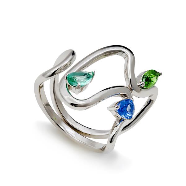Leuke fantasie ring met gekleurd zirkonia. Maat 52