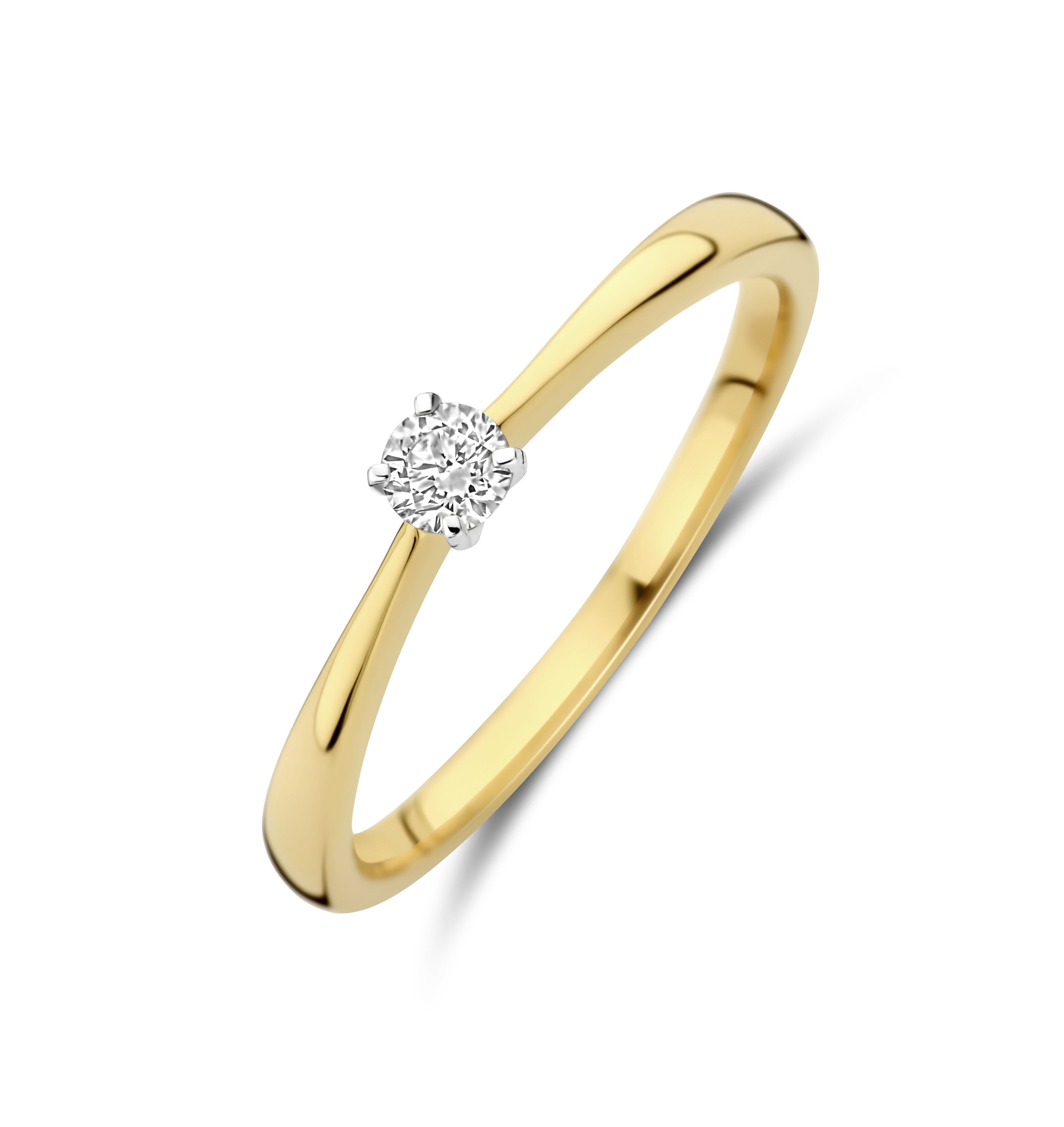 verlovingsring geel en wit 18 kt goud +0.10ct brilj