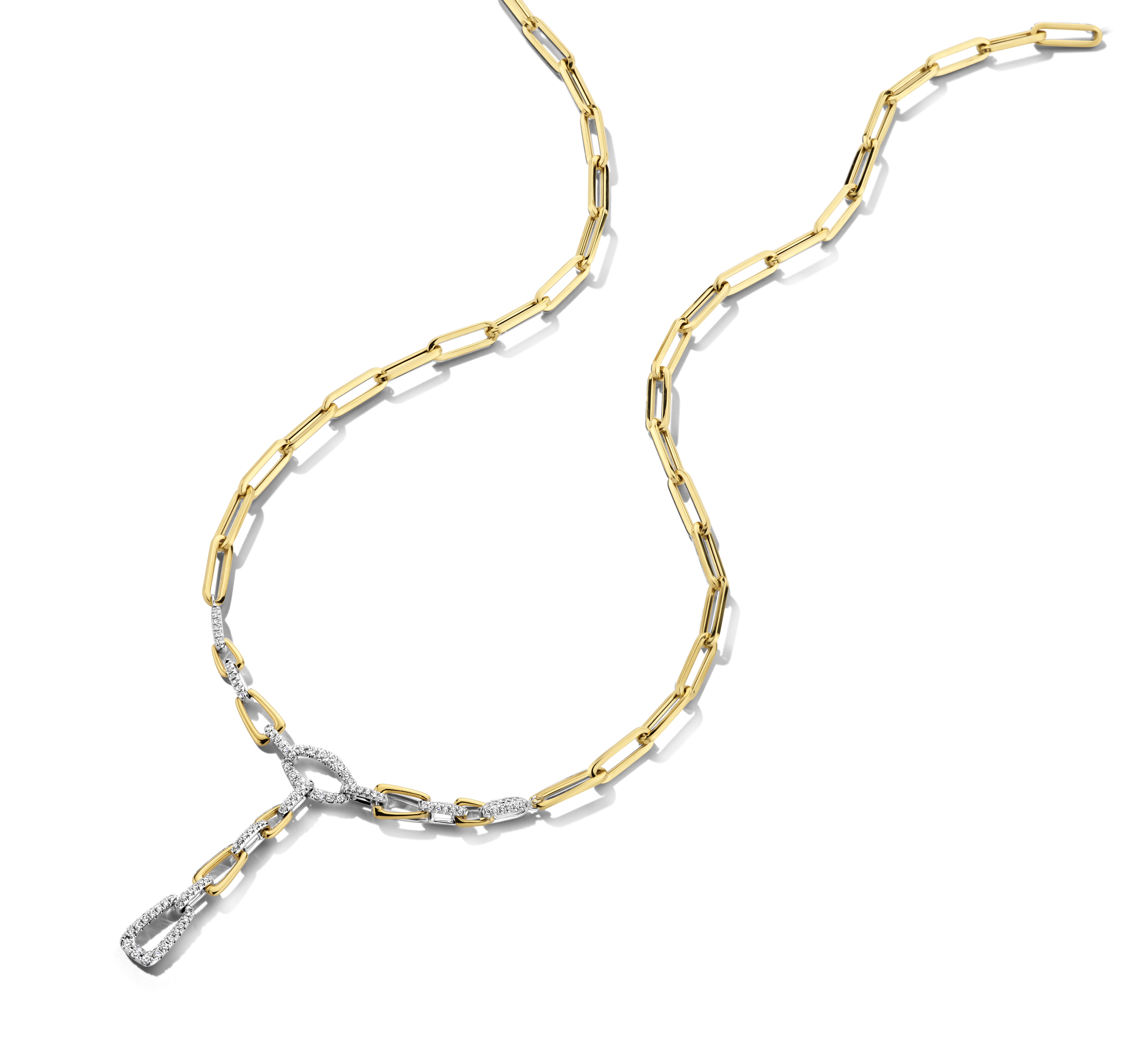 Ketting met open schakels in wit en geel goud 18 karaat en 0.45ct briljant