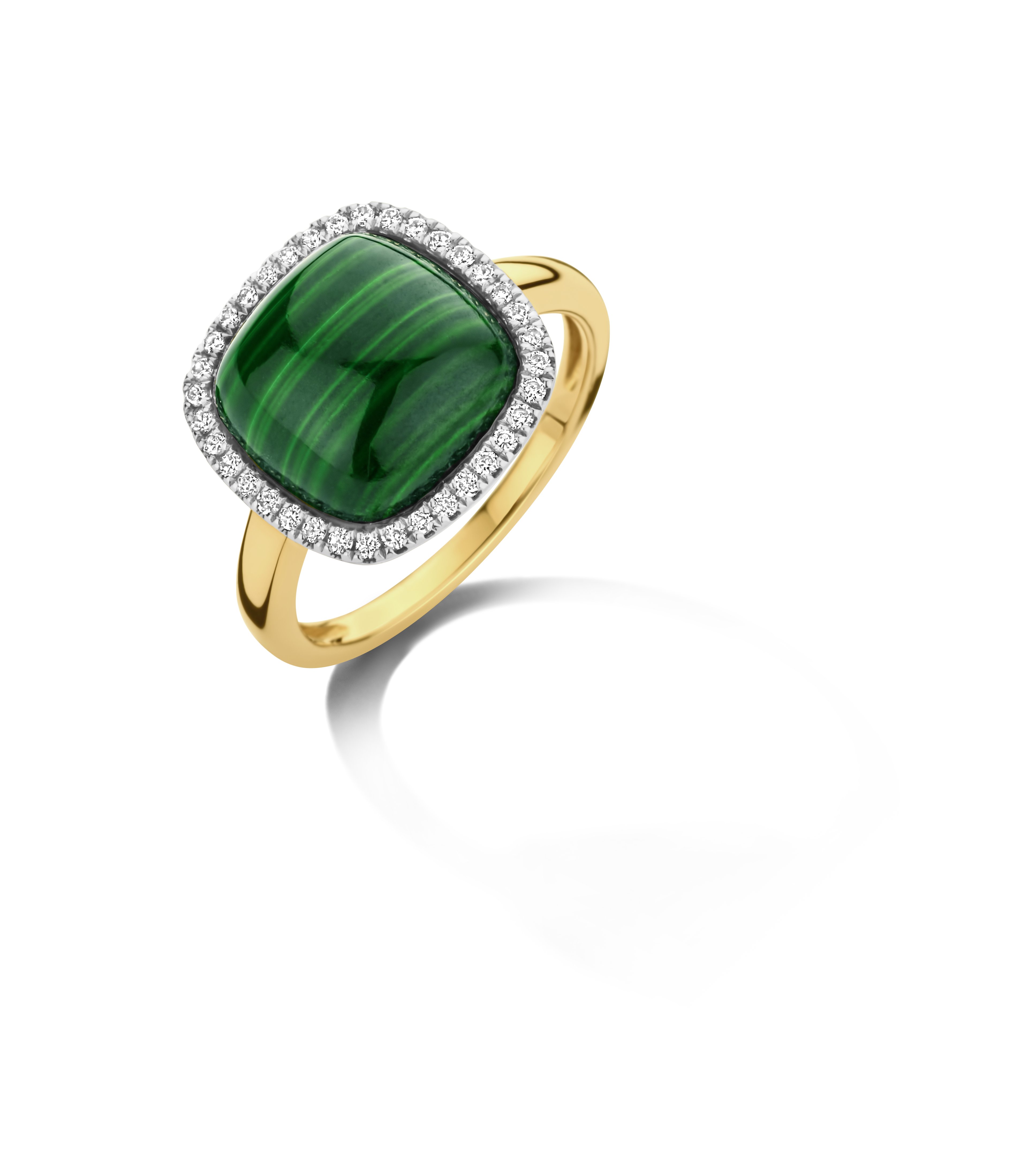 Ring geel goud 18 karaat met malachiet + 0.18ct briljant