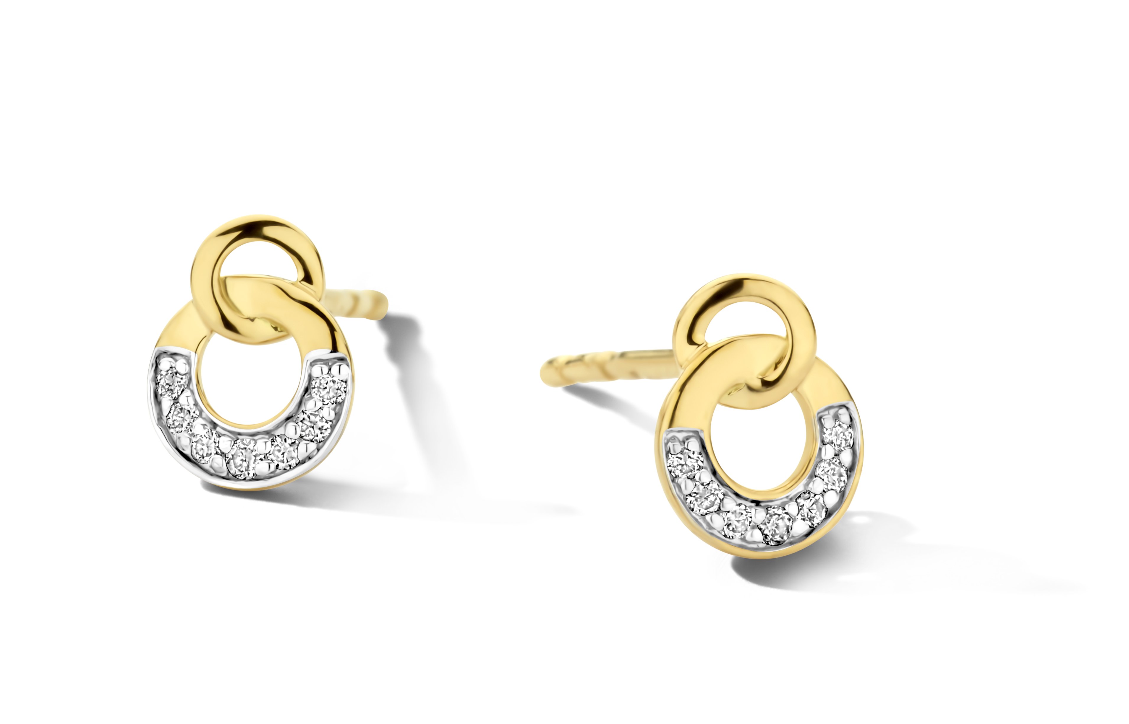 Oorbellen cirkels 18 karaat geel goud + 0.06ct brilj