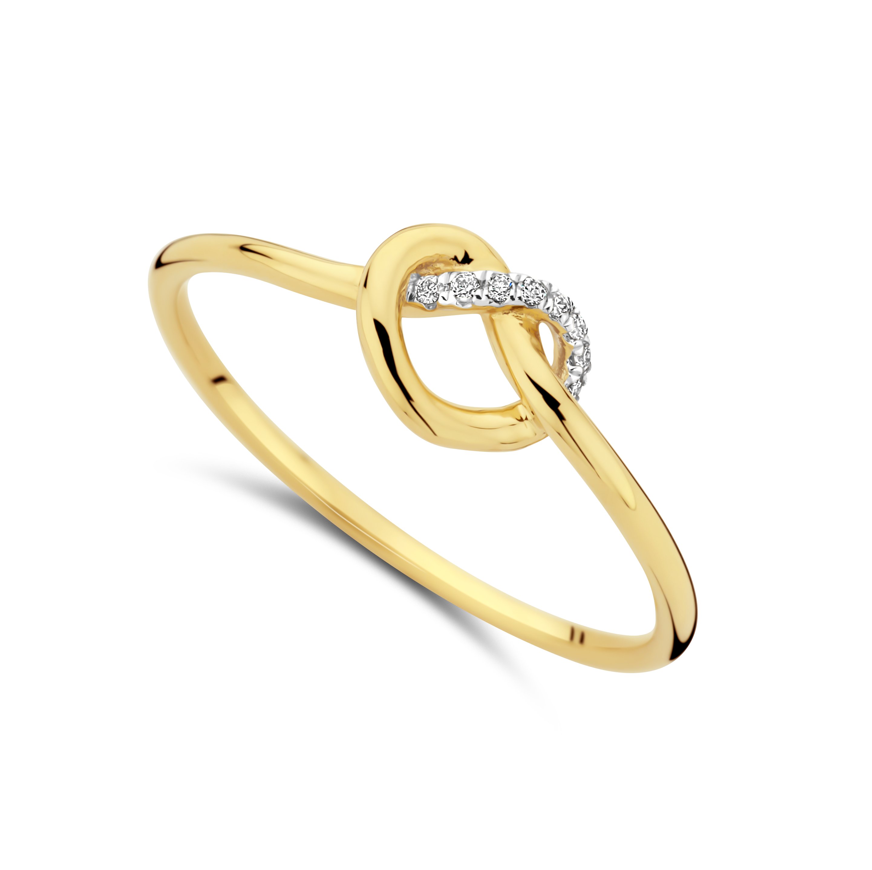 Ring geel goud knoopvorm met 0.02ct briljant