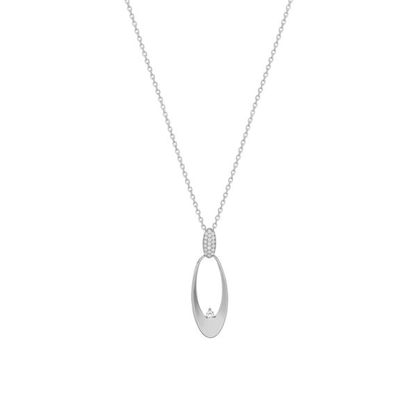 Collier met ovale hanger met zirkonia. Lengte 45 cm.