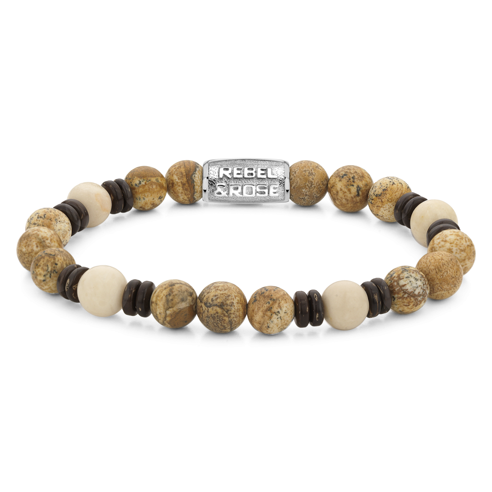 Rebel&Rose armband met Lithographic.
Steenkleur =Beige/bruin.