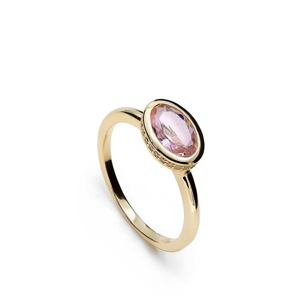 Zilver vergulde ring met roze topaas kleurige zirkonia en zirkonia
