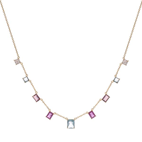 Zilver vergulde choker met gekleurde zirkonia,s