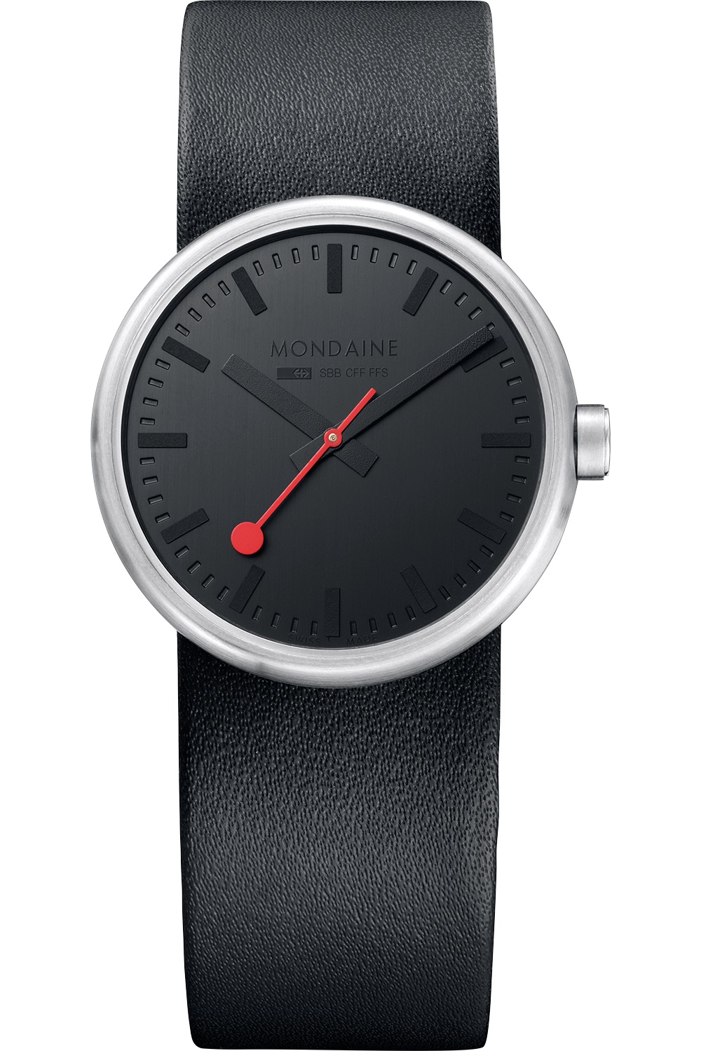 Mondaine - Ultra black staal met lederband - A658.30306.14SBB