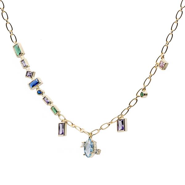 Zilver vergulde choker met gekleurde zirkonia.