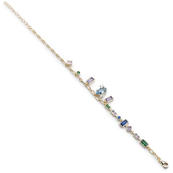 Zilver vergulde armband met gekleurde zirkonia. 19 cm.