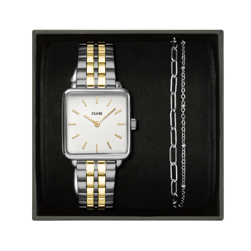 Deze Cluse horloge en sieraden set (model CG10326) bestaat uit een elegant horloge en bijpassende armbanden. Het horloge heeft een minimalistisch design met een stijlvolle mesh band. De armbanden zijn subtiel en vullen het horloge perfect aan voor een complete look. Draag het horloge met de armbanden samen voor een chique en trendy uitstraling. De set is perfect voor elke gelegenheid en maakt jouw outfit helemaal af.