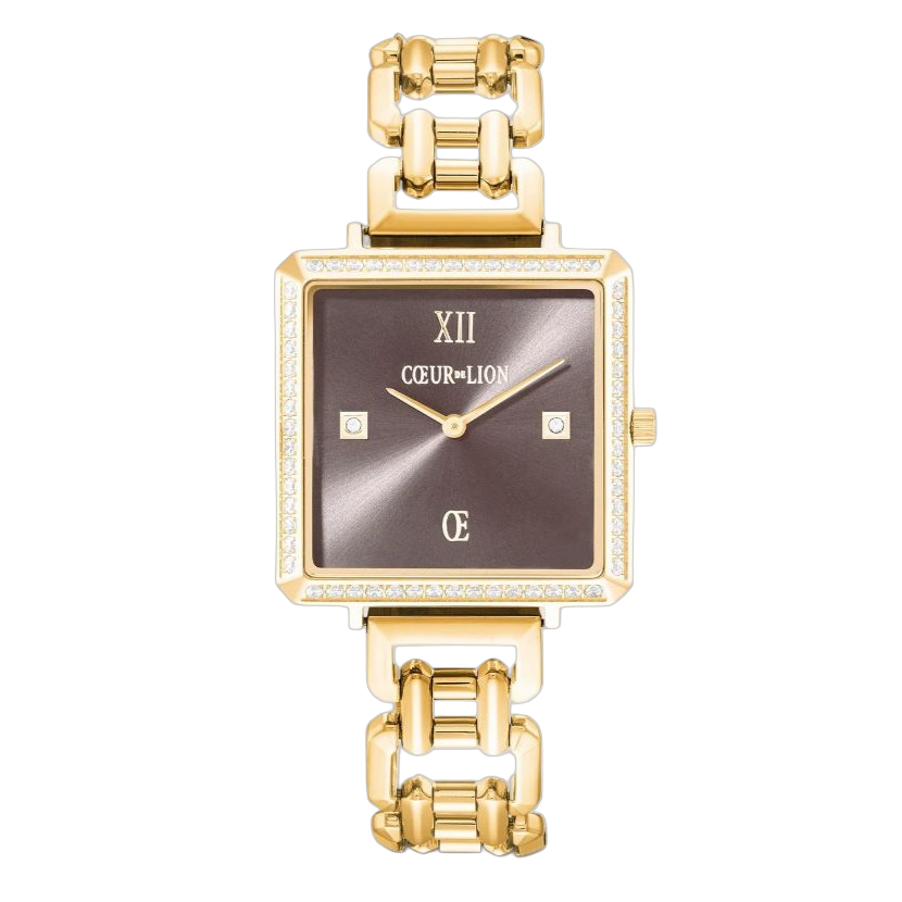 Deze prachtige uurwerk heeft een gouden horlogekast met een bruine wiijzerplaat wat zorgt voor een elegante uitstraling. Het kenmerkende coeur de lion design maakt dit horloge uniek en stijlvol. Draag het horloge voor een chique touch bij zowel casual als formele outfits. De perfecte accessoire voor elke gelegenheid!