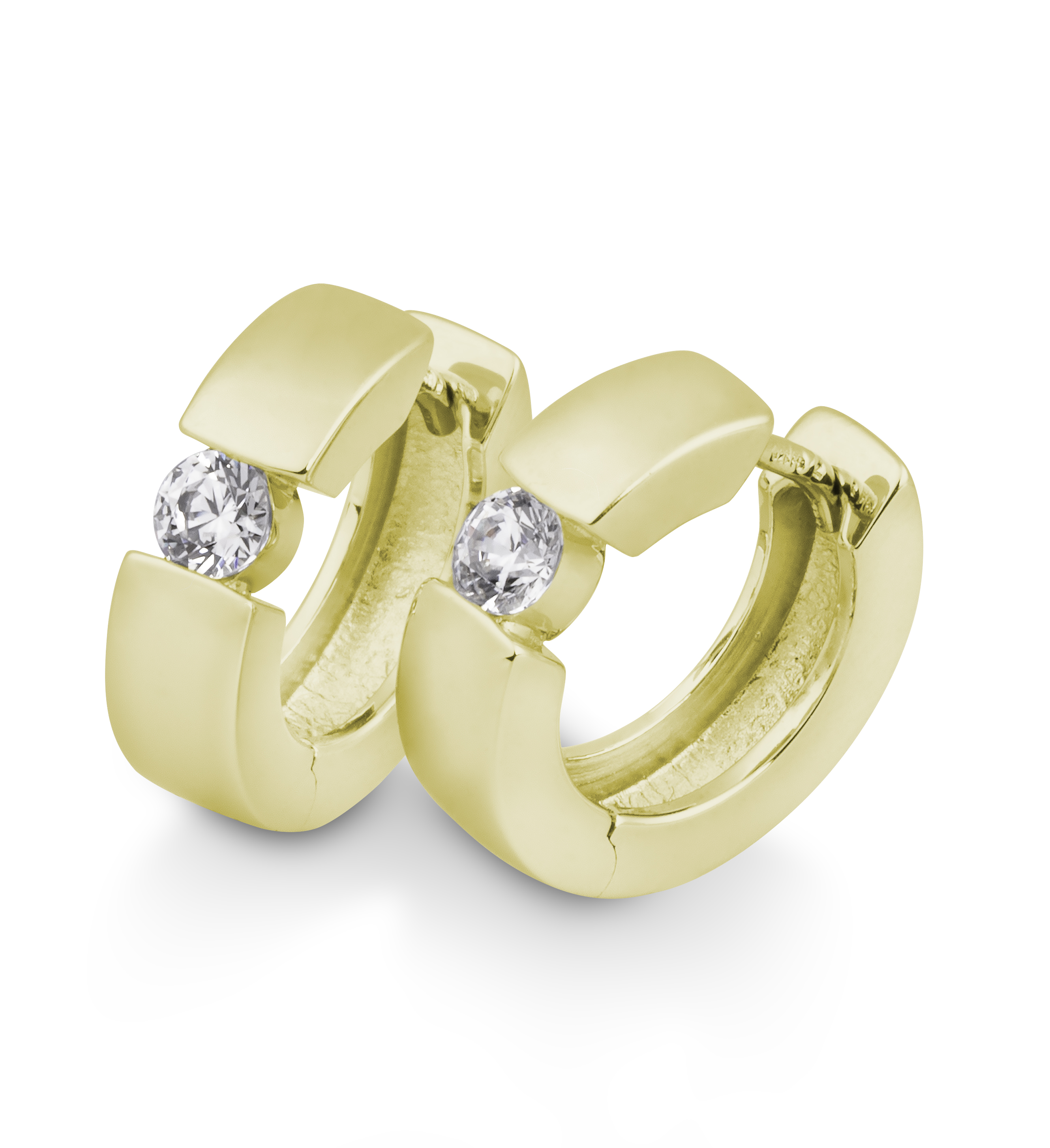 Huiscollectie - Geelgouden klapcreolen bezet met 2 briljant geslepen diamanten - 16mm 07734