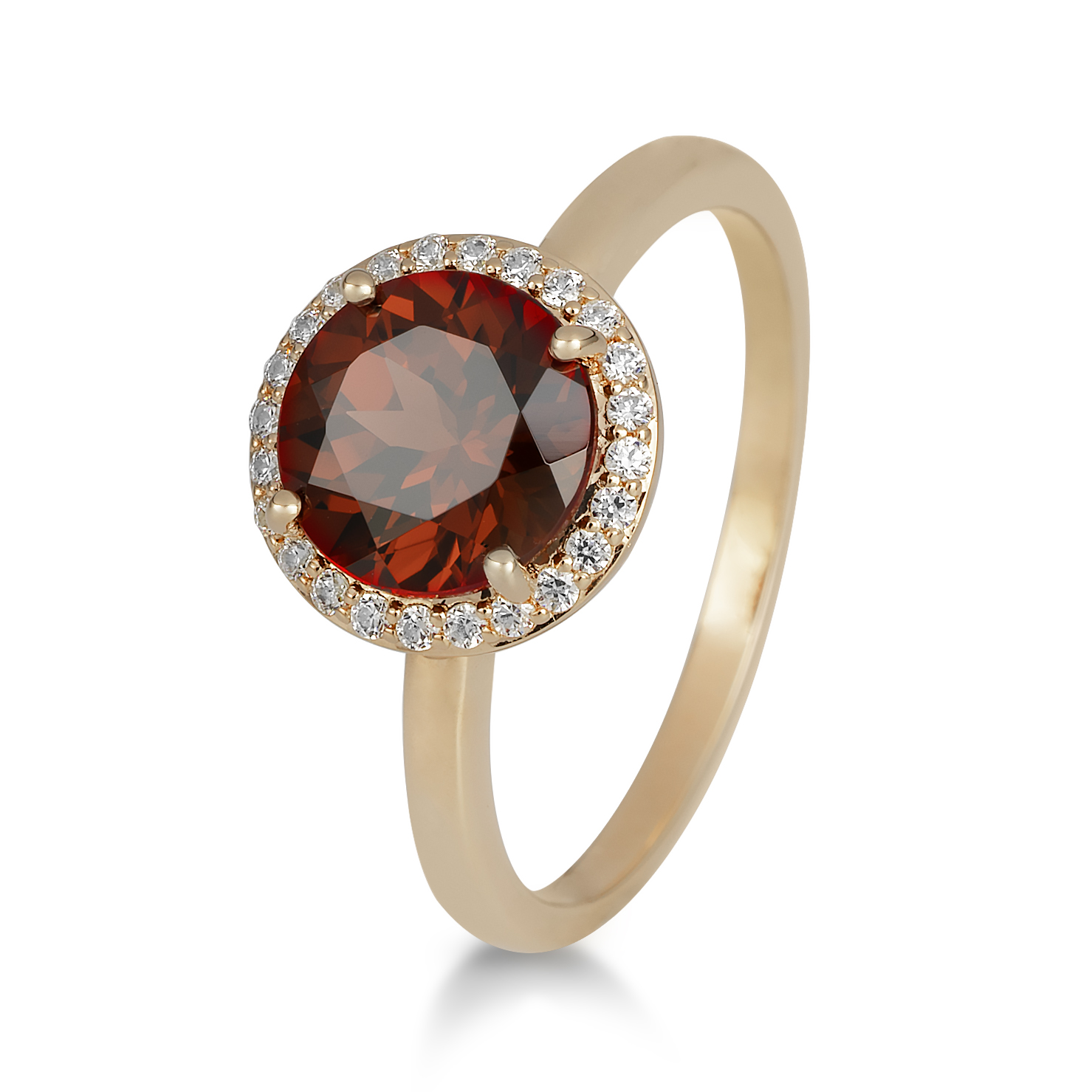 Huiscollectie - 14kt Roségouden damesring bezet met granaat en diamant - 41/06011-56