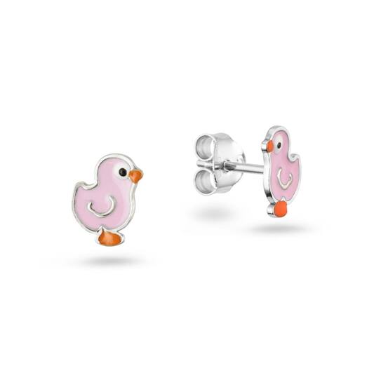 Zilveren Oorstekers Eend Roze