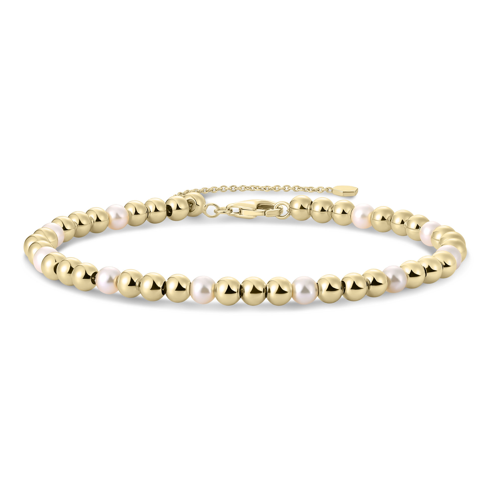 Armband zilver plaqué bolletjes met witte parels ertussen