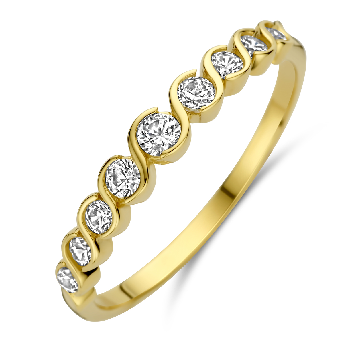 gouden J&J ring, rondjes+ zirconias mt17,5