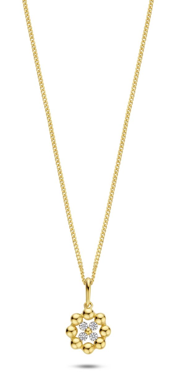 gouden J&J hanger, rondje van bolletjes+4 cz