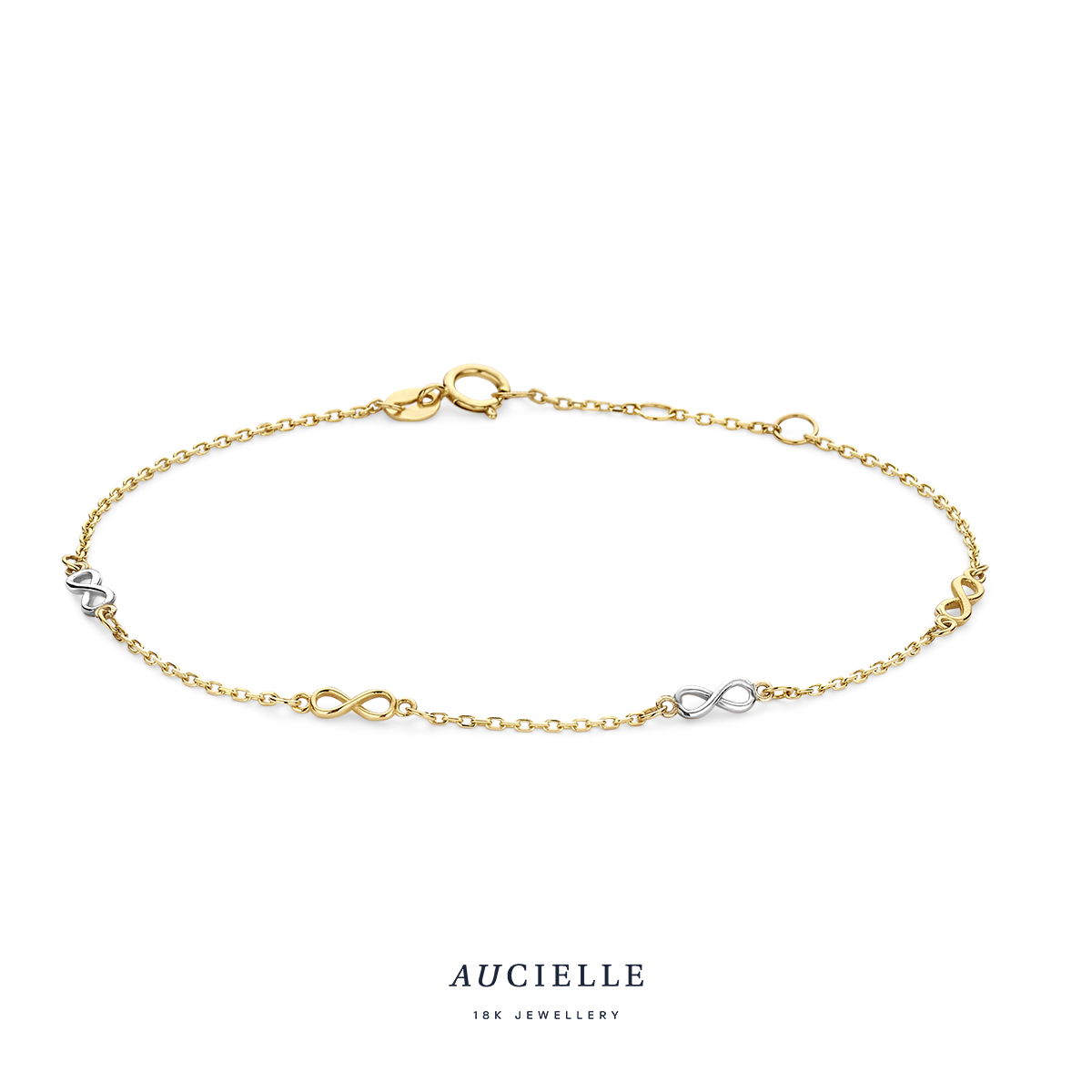 Armband 18 kt goud bicolor infinity - 16+1+1cm