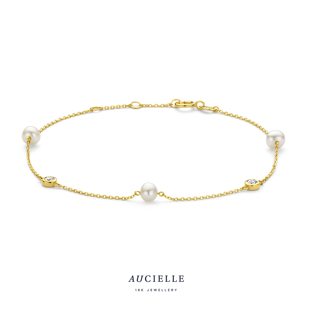 Armband 18 kt goud - zoetwaterparel - 16,5+1+1 cm